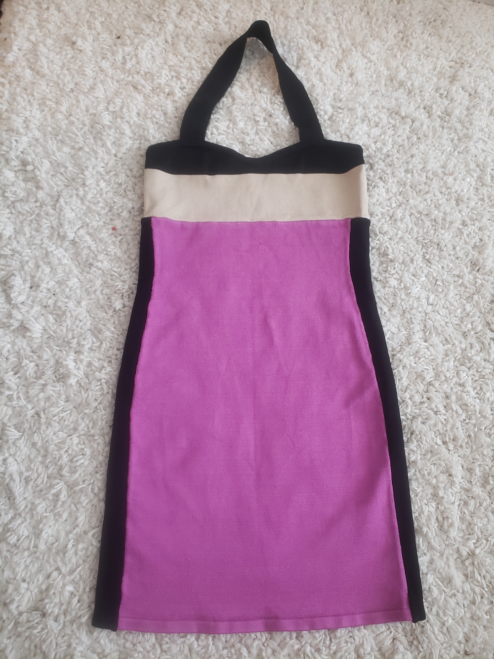 bebe Black, Pink & Cream Halter Colorblock Dress